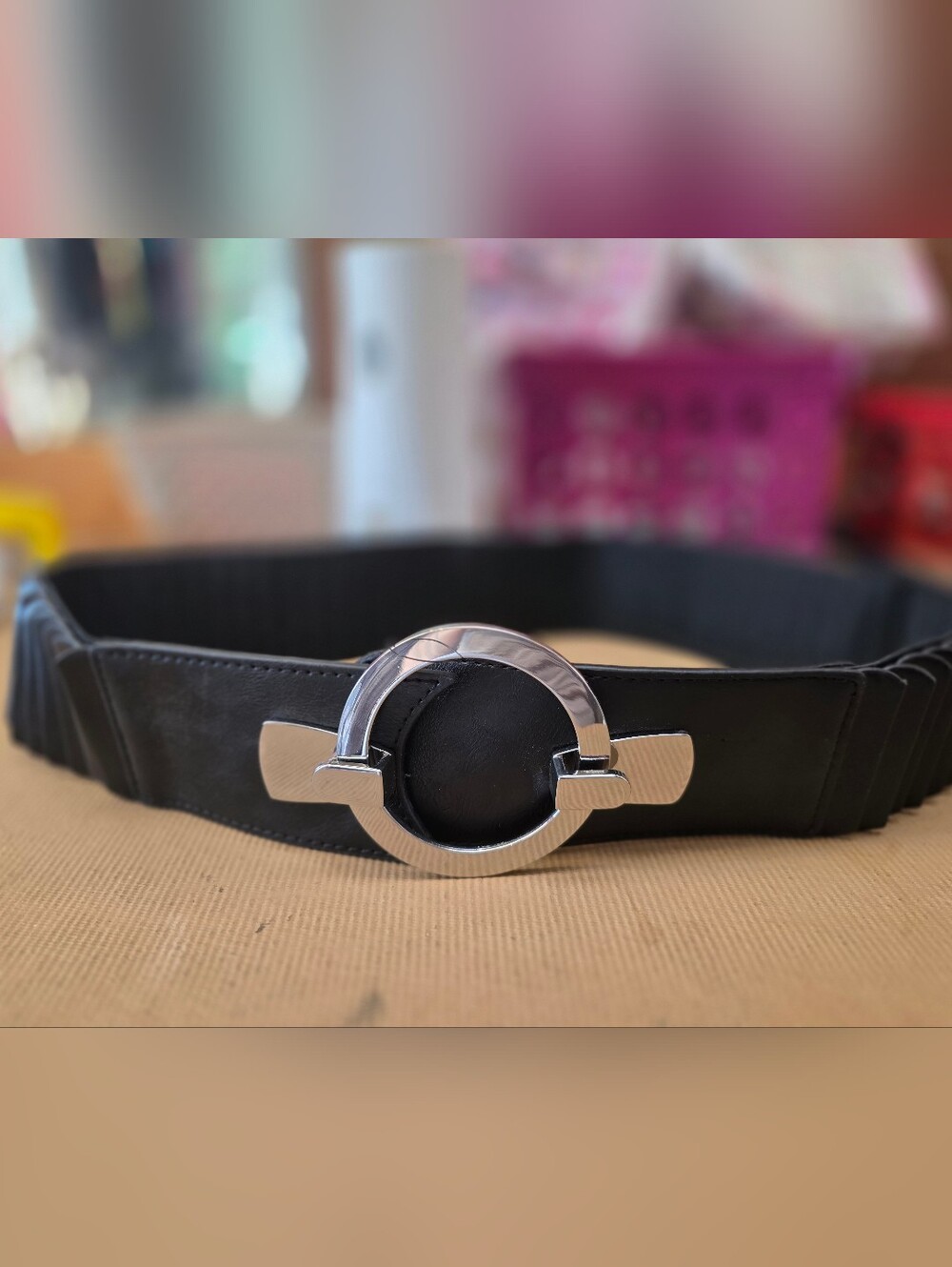 Adrienne Black Wide Belt with Silver Ring Accent By Chico's